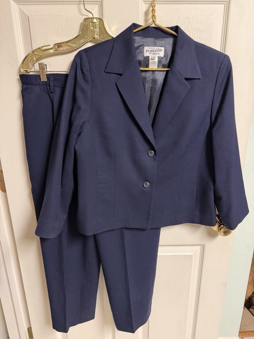 Vnt Pendleton Suit Blue Wool 2 Pc Blazer 38w Petite Pants 34x24 USA Sz 12/14 Med